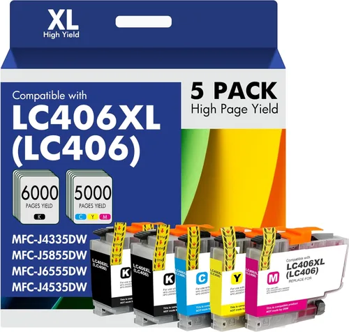 LC406 LC406XL - Cartuchos de tinta para impresora Brother LC406 MFC-J4335DW MFC-J5855DW MFC-J6555DW MFC-J4535DW MFC-J6955DW (5 unidades, 2 unidades,