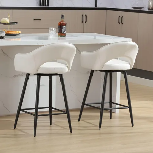 Miniatura 7 de DUOMAY Juego de 2 taburetes de bar giratorios, modernos taburetes de altura de mostrador de 27 pulgadas, silla de isla de cocina tapizada de Blanco