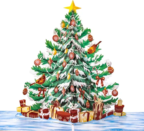 Miniatura 8 de POPWOW Tarjetas desplegables de tren de Navidad, Papá Noel, reno, tarjeta de felicitación de Navidad 3D, hermoso regalo para niños, marido, esposa