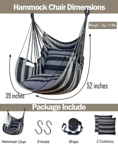 Miniatura 6 de Halalona Silla Hamaca Colgante Silla Hamaca Colgante Columpio de Cuerda 2 Cojines Incluidos - Hamaca Columpio Resistente y Duradera de Algodón Suave