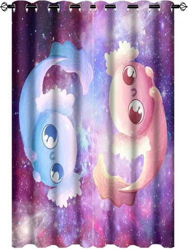 Miniatura 23 de Cortinas abstractas de ajolote con diseño de galaxia, colorido, peces, animales, ajolote, aislamiento térmico, oscurecimiento y reducción de ruido