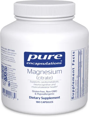 Encapsulaciones puras, Magnesio (Citrato) - Suplemento para el sueño, salud del corazón, salud cognitiva, salud ósea, energía, músculos y