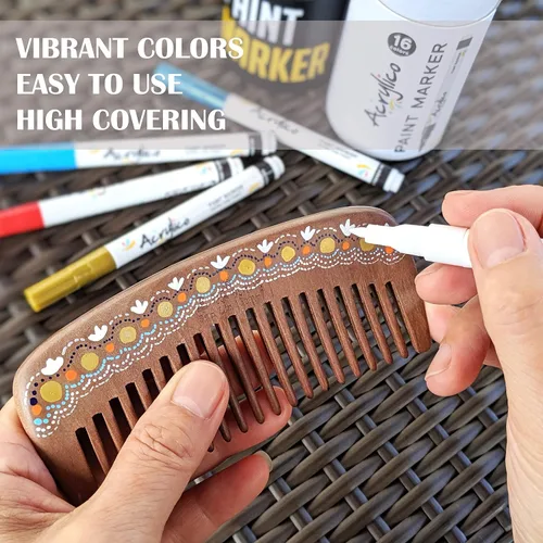 Miniatura 7 de Bolígrafos de pintura para pintura roca, piedra, cerámica, vidrio, madera, lienzo, juego de 16 marcadores de pintura acrílica de punta extrafina