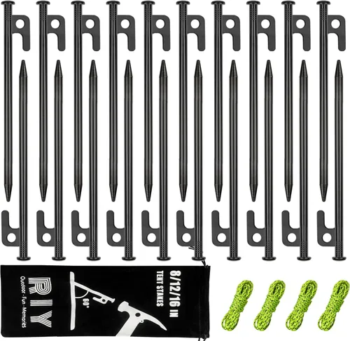 Miniatura 17 de Paquete de 8 estacas de metal resistentes para tienda de campaña para camping, estacas de acero de 12 pulgadas, irrompibles e inflexibles