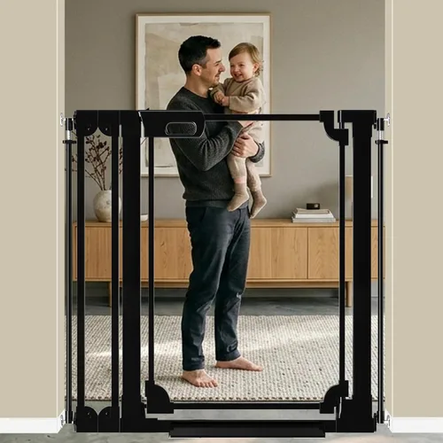 Miniatura 22 de WAOWAO Puerta de acrílico transparente extra alta de 40 pulgadas para bebés y niños con doble cerradura, 29.5-37.37 pulgadas de ancho, puerta