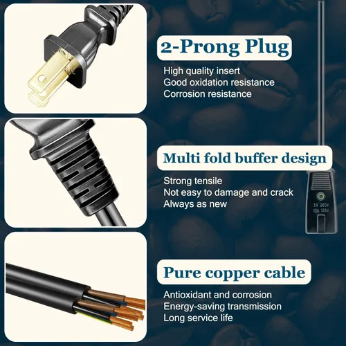 Miniatura 4 de HASMX Percolator - Cable de alimentación para cafetera Farberware modelo 138B 142A 142B 142NT, cable de 2 pines, color negro, 3 pies de longitud