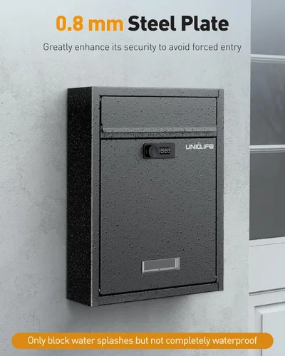 Miniatura 4 de Uniclife Buzón de Montaje en Pared para Exterior, Buzón Grande con Cerradura de Combinación, Buzón de Seguridad para Casa, Caja Segura para Depósito