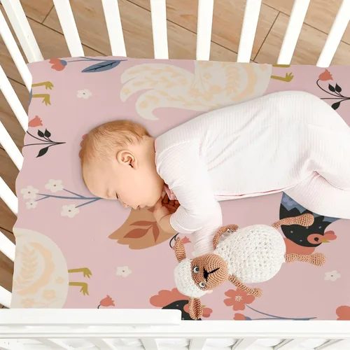 Miniatura 7 de Lindas sábanas de cuna de pollos y flores para niños y niñas, sábanas bajeras para cuna de bebé, suaves y transpirables, sábanas para minicuna de 52