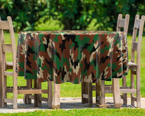 Miniatura 5 de Oudain Mantel de plástico de camuflaje de 3 piezas, mantel redondo de plástico desechable, fundas de mesa temáticas de camuflaje, decoraciones