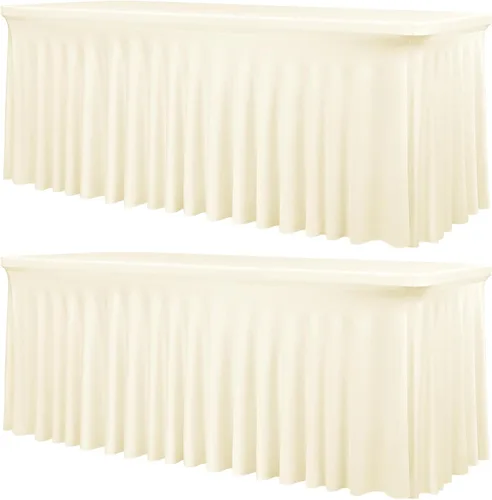 Miniatura 34 de fani Paquete de 2 faldas de mesa elásticas negras para mesa rectangular de 6 pies, manteles elásticos de elastano lavables con falda, mantel