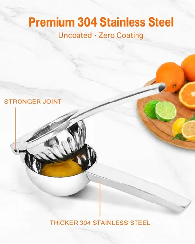 Miniatura 2 de Brigii Exprimidor manual de acero inoxidable sin recubrimiento para lima limón – Metal sólido 304 resistente, prensa de alto rendimiento, mango