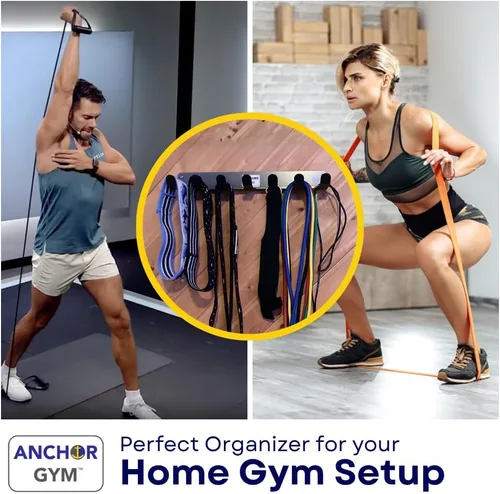 Miniatura 3 de Anchor Gym Estante de almacenamiento para bandas de resistencia, organizador de gimnasio para cuerdas, correas y mancuernas pequeñas