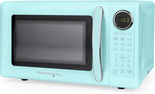 Miniatura 14 de Nostalgia Horno microondas retro compacto para encimera, 0.7 pies cúbicos, 700 vatios con pantalla digital LED, bloqueo para niños, interior fácil