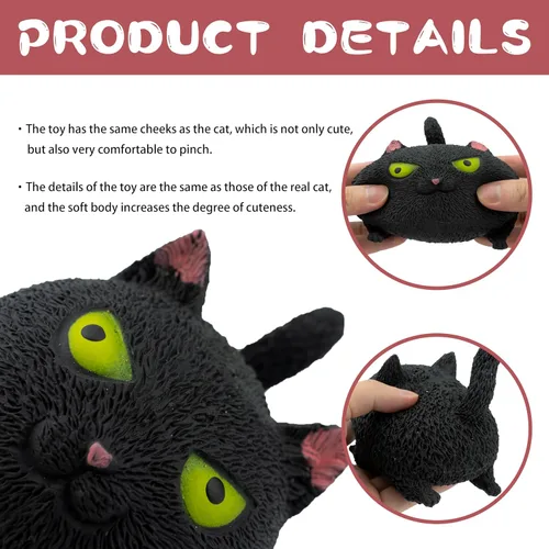 Miniatura 2 de Juguetes sensoriales antiestrés con forma de gato para niños, adultos, adolescentes, niños, alivio de descompresión y alivio de la ansiedad (negro)