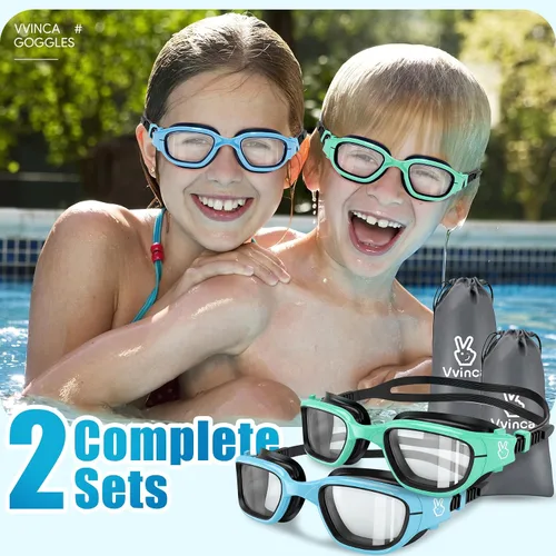 Miniatura 8 de Vvinca Gafas de natación para niños, gafas de natación para niños pequeños de 3 a 14 años, protección UV antivaho sin fugas, gafas de piscina