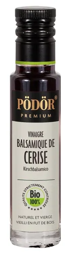 PÖDÖR - Balsamico de cereza orgánica premium - 3.4 fl. oz. - 100% natural, envejecido en barricas de roble, fermentado, sin filtrar, sin gluten, sin