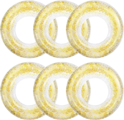 Jexine 6 unidades de flotadores inflables dorados para piscina, tubo de natación de 30 pulgadas, flotadores inflables para piscina, flotadores Oro