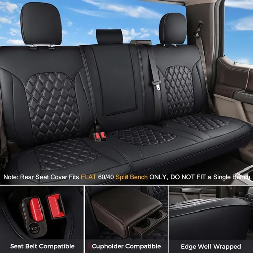Miniatura 3 de Huidasource Juego completo de fundas de asiento de automóvil para Dodge Ram, delantero y trasero, de cuero impermeable, protector de cojín de Juego