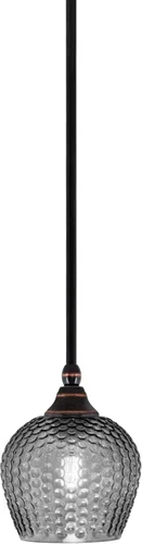 Miniatura 247 de Toltec Lighting Tallo Colgado Mini colgante, acabado de cobre negro, 3.5" cuadrado humo burbuja vidrio
