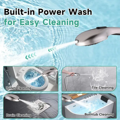 Miniatura 3 de BRIGHT SHOWERS Cabezal de ducha de alta presión con mango, 9 ajustes de pulverización, cabezal de ducha con lavado a presión integrado para limpiar