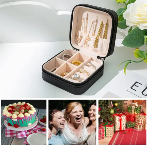 Miniatura 7 de KElofoN Organizador de joyas de viaje, joyero de viaje, caja organizadora de joyas pequeña para niñas y mujeres (negro)