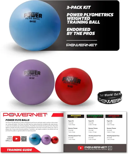 PowerNet Power Plyometrics - Balón de entrenamiento de 16, 32 y 64 pesos, relleno de arena, aumenta la velocidad, codificado por colores, ideal para
