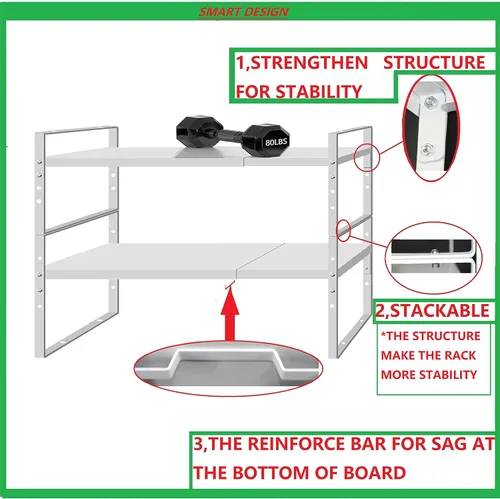 Miniatura 6 de Jojocross Estante organizador de especias apilable expandible en gabinetes, estantes de cocina, armarios de cocina, estantes apilables, despensa, 3