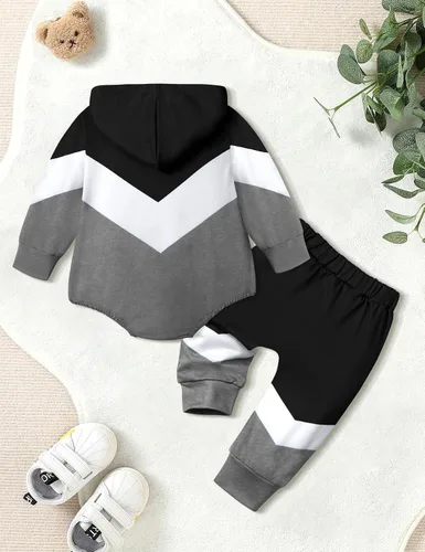 Miniatura 5 de Ropa para bebé niño, bloque de color, sudadera con capucha de gran tamaño, mameluco, pantalones largos, conjunto de trajes de otoño e invierno