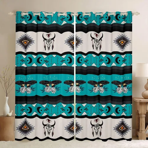 Miniatura 10 de Cortinas opacas de estilo bohemio occidental de 76 x 45 pulgadas, cortinas y cortinas de atrapasueños de vaca, cortinas del suroeste, cortinas
