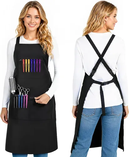 Noverlife Hair Stylist Apron with 4 Pockets, Hair Resistant 34 Inch Long Hairdresser Aprons w/Adjustable Strap for Salon