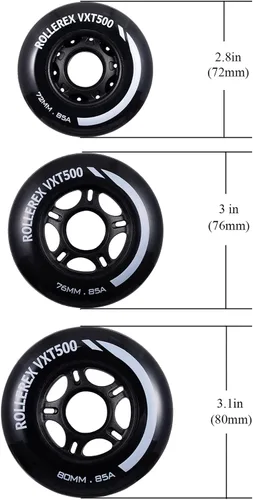 Miniatura 4 de Rollerex VXT500 - Ruedas para patines en línea, paquete de 2 (rodamientos, espaciadores y arandelas opcionales), ruedas de repuesto duraderas