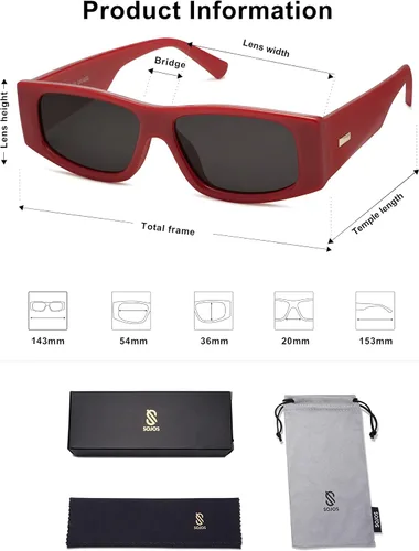 Miniatura 43 de SOJOS Gafas de sol polarizadas rectangulares Y2K de moda para mujeres y hombres, gafas de sol rave de diseñador de moda SJ2228