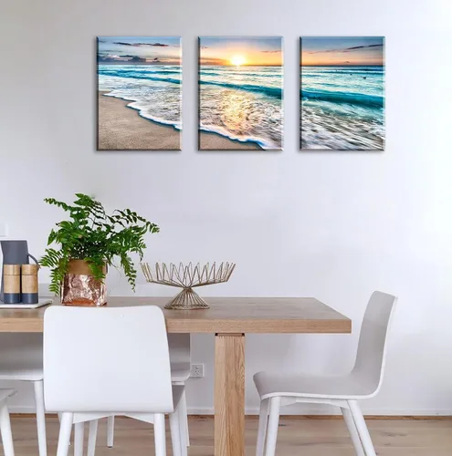 Miniatura 4 de 3 piezas de decoración del océano, decoración moderna de playa para baño, arte de pared para sala de estar, decoración de playa para el hogar