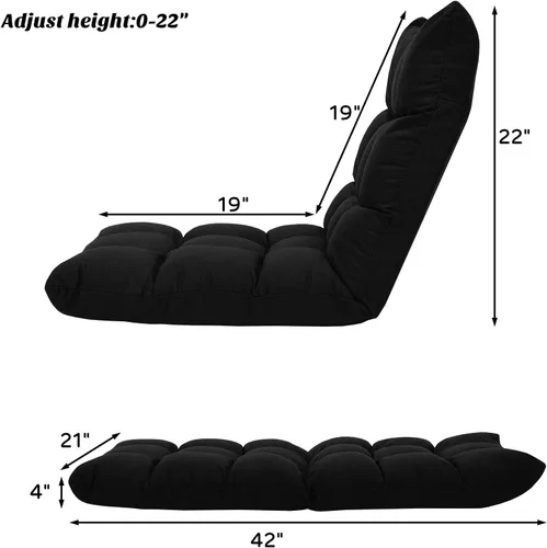 Miniatura 3 de Giantex Sofá ajustable para juegos de piso, acolchado de 14 posiciones, plegable, reclinable perezoso, esponja de alta resistencia, tela de algodón