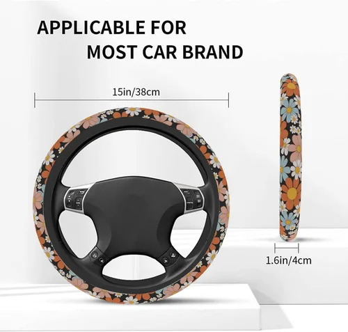 Miniatura 4 de Funda para volante, funda para volante de margaritas retro para mujeres y hombres, antideslizante, transpirable y absorbente de sudor, universal