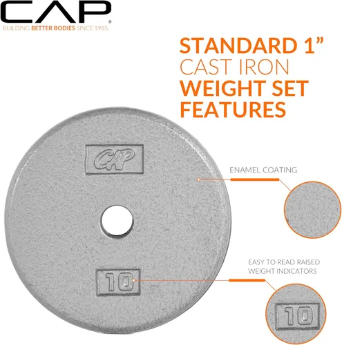 Miniatura 3 de CAP Barbell Placas de peso estándar de hierro fundido de 1 pulgada, individuales y juegos 1.25-50 libras Múltiples opciones Gris
