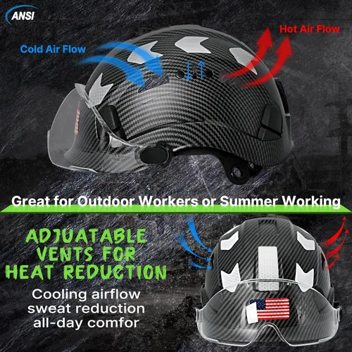 Miniatura 3 de Aolamegs Carbon Fiber Pattern Hard Hat with Visor, ANSI Z89.1 Vented Safety Helmet, OSHA Approved Construction Hardhat for Men, 6-Point Suspension
