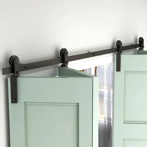 Miniatura 3 de CCJH Kit de riel deslizante para puerta de granero biplegable de 4 pies/48 pulgadas para 4 puertas de acero al carbono resistente