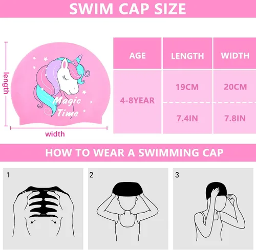 Miniatura 5 de Gorros de natación para niñas (de 2 a 6 años), gorro de natación de silicona impermeable duradero para cabello corto con gafas de natación, tapón