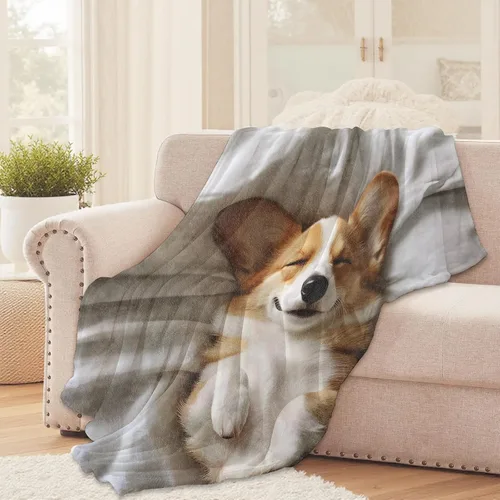 Miniatura 2 de Manta de perro Corgi para niñas, niños y adultos, 40 x 50 pulgadas, acogedora manta de franela para dormitorio, campamento, sofá, decoración