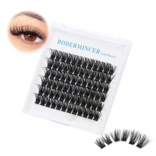 Miniatura 2 de Bodermincer 72 paquetes de racimos con pegamento de efecto 3D, extensiones de pestañas individuales, estilo natural (0.78 pulgadas)