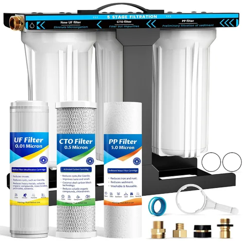 Miniatura 9 de Sistema de filtro de agua para RV, sistema de filtración de agua de 5 capas y 3 etapas, conectores rápidos de manguera sin plomo, filtros de 0.01
