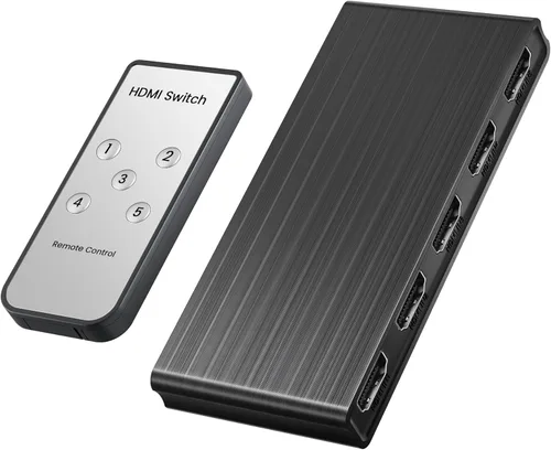 NEWCARE Interruptor HDMI 4K @60Hz 5 en 1 salida, divisor HDMI 5x1 con control remoto, conmutador HDMI compatible con 4K @60Hz, 1440p/1080p@120Hz,