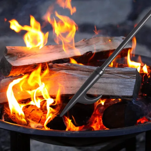 Miniatura 5 de Atizador resistente de 32 pulgadas de largo para chimenea, fogata y fogón, y juego de herramientas de pinzas para chimenea de 26 pulgadas, agarrador