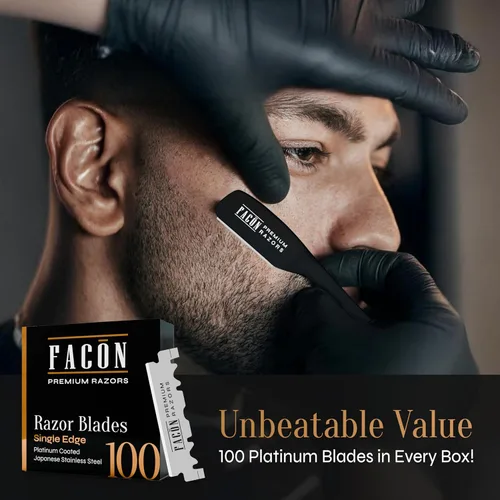 Miniatura 5 de Facón - Maquinilla de afeitar recta para hombre, kit profesional de afeitar de borde recto con 100 cuchillas, afeitadora barbero japonesa de acero