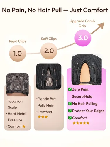 Miniatura 8 de UNICE - Peluca de cabello humano lacio tipo afro con parte en V, sin pegamento, con parte en U mejorada, con pinzas de máquina, sin mechones fuera