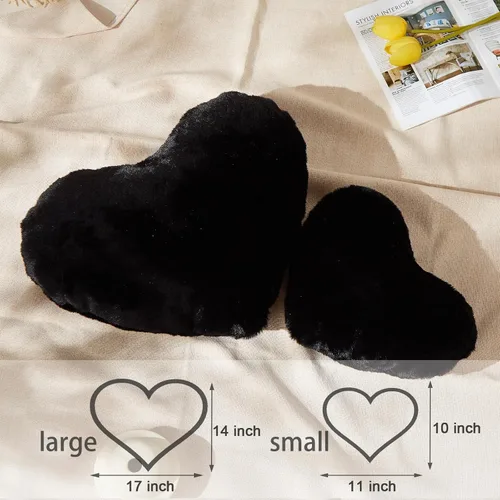 Miniatura 3 de YRXRUS Almohadas de corazón, almohada en forma de corazón, almohada negra con forma de corazón para regalos, almohadas con forma para ella, niños