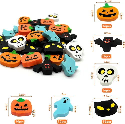 Miniatura 2 de ZAKVOOR 96 gomas de borrar de Halloween, calabaza, fantasma, murciélago, calavera, lápices para suministros de oficina, decoración de escritorio