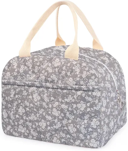 Miniatura 22 de Lonchera acolchada de algodón aislada, bonita bolsa acolchada con estampado floral, reutilizable, aislada, coqueta, de gran capacidad, hielera
