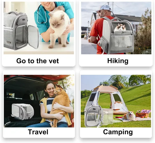 Miniatura 7 de Texsens Mochila para gatos expandible para mascotas, mochila para mascotas para gatos medianos y perros pequeños, ideal para viajes, senderismo y al